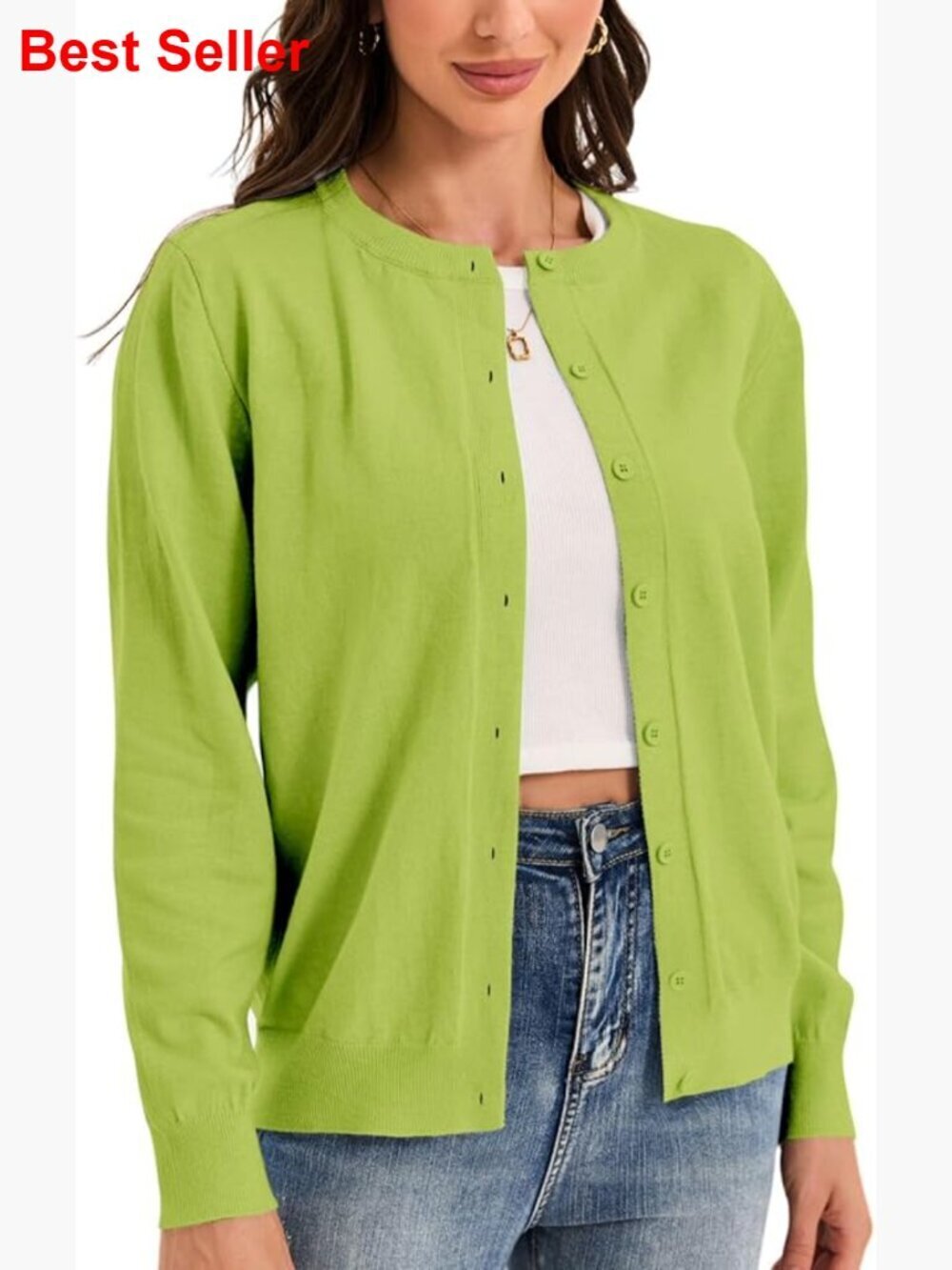 Viscose Nylon PBT Blend Cardigan Sweater Button Down Crewneck Long Sleeve